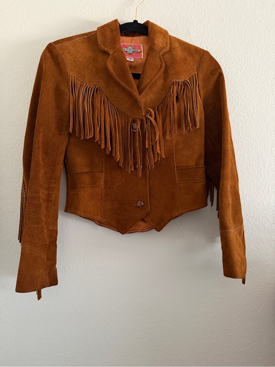 PIONEER Jackets & Blazers - Vintage Ms Pioneer Suede Leather Jacket Brown Fringe Western Boho Albuquerque